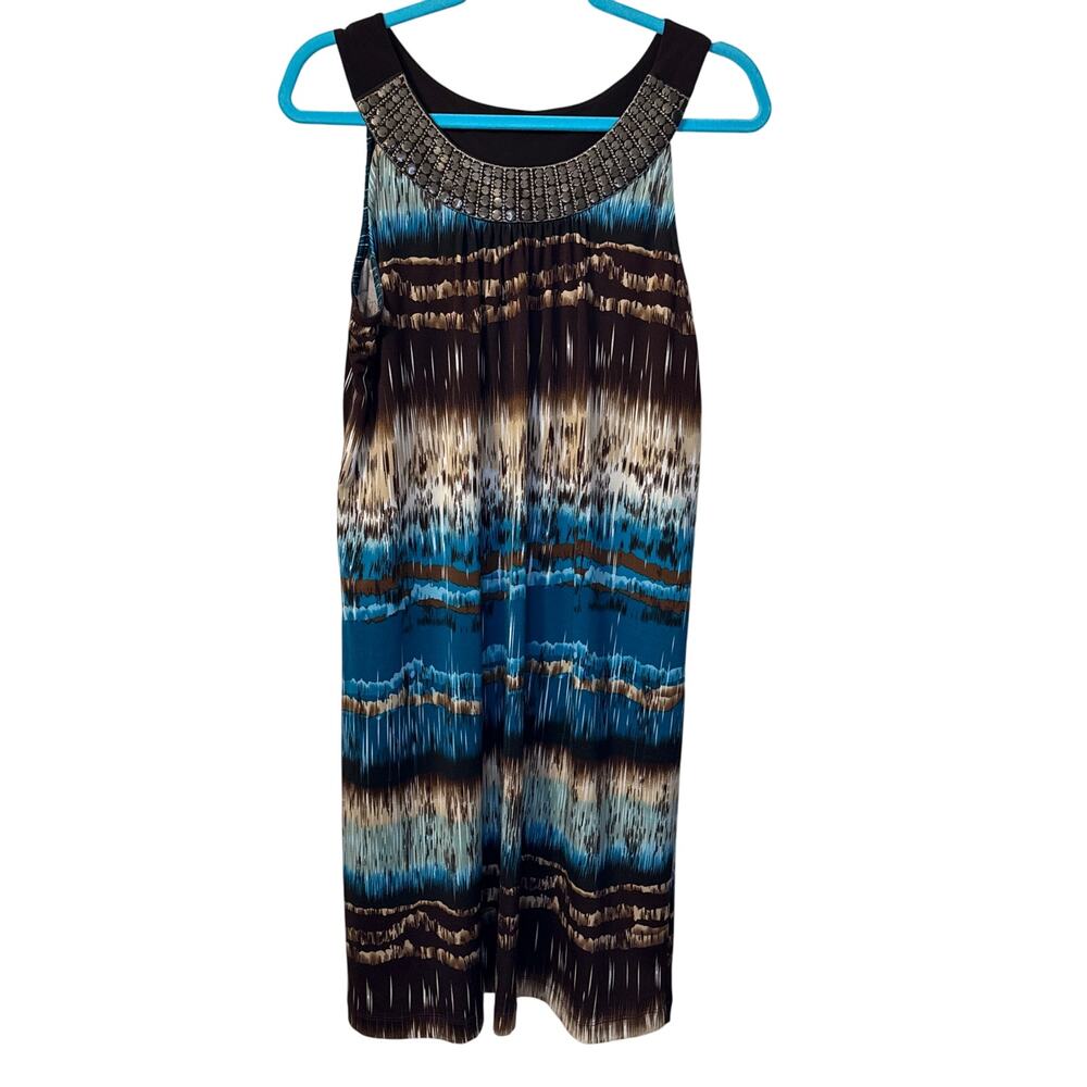 Another Thyme Boho Beaded Dress Brown Aqua - Size 12